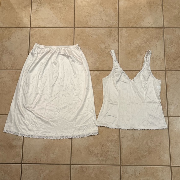 Warner's White Lace Trim Chemise and Slip Set - Picture 1 of 8